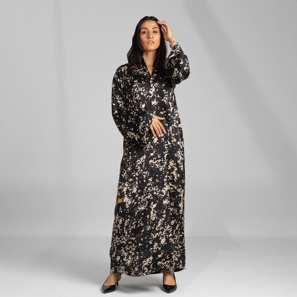 Elegant Black & Beige Floral Abaya