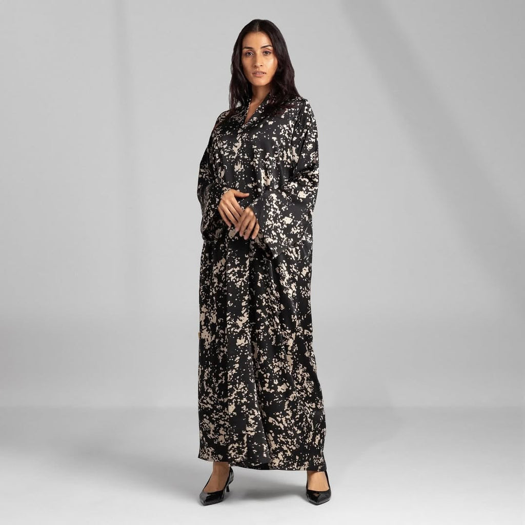 Elegant Black & Beige Floral Abaya